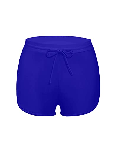 Elastic Waist Drawstring Swim Shorts For Women-Royal Blue