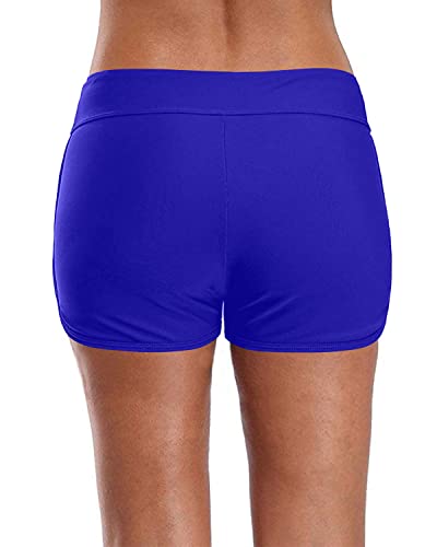 Elastic Waist Drawstring Swim Shorts For Women-Royal Blue