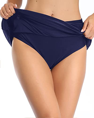 A-Line Built-In Brief Swim Skirts For Women-Navy Blue