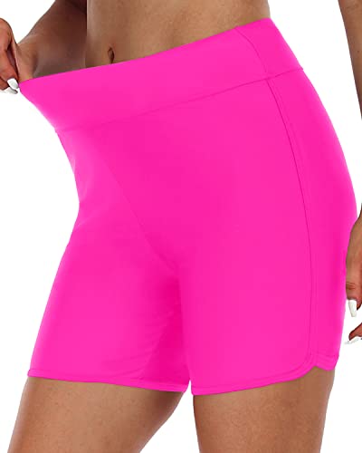 Wide Waistband Boyshorts Tummy Control Tankini Shorts-Neon Pink