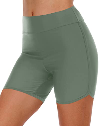 High Waisted Swim Shorts Tummy Control Swim Boy Shorts For Women-Army Green