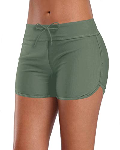 V Slit Design Swim Bottoms For Summer Beach Activities-Army Green