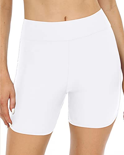 High Waisted Swim Shorts Tummy Control Tankini Shorts-White