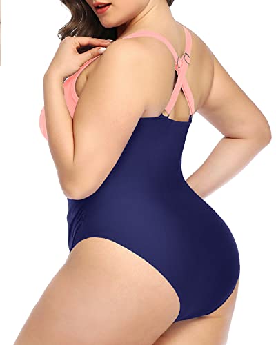 Sexy Deep V Neck One Piece Swimsuit Lace Up Front For Women-Pink Green Blue