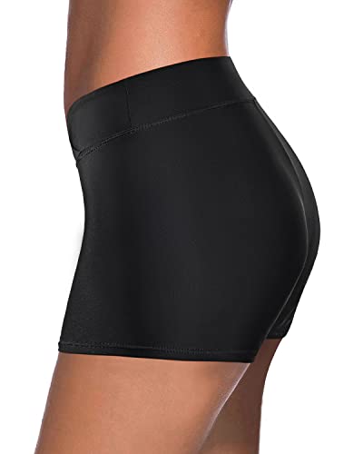 Mid Waist Womens Tankini Bottoms Swim Shorts-Black