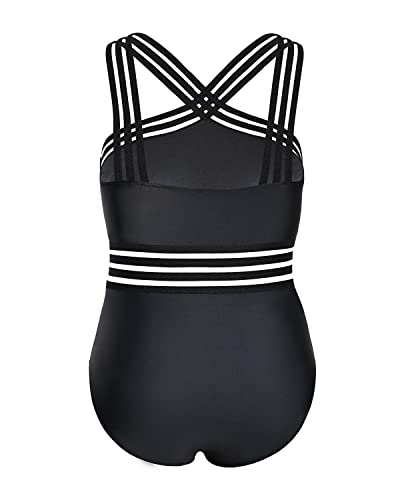 Plus Size One Piece Swimsuits High Neck Mesh Front Crossover Monokinis-Black