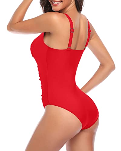 Women's Slimming Tummy Control One Piece Bathing Suits-Red