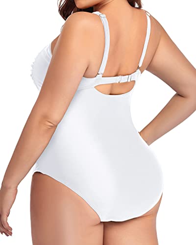 Retro One Piece Swimsuits Soft Wide Straps Plus Size Sexy Swimsuits For Women-White