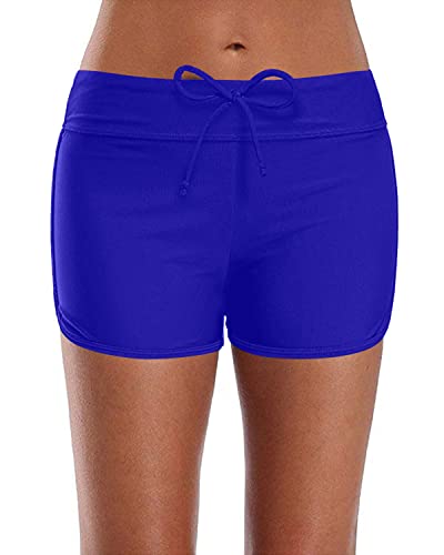 Elastic Waist Drawstring Swim Shorts For Women-Royal Blue