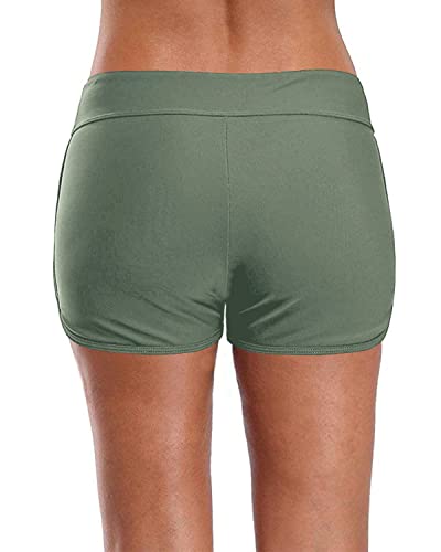 V Slit Design Swim Bottoms For Summer Beach Activities-Army Green