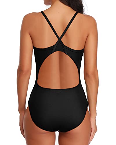 Women's Athletic One Piece Swimsuits For Training And Swimming-Black