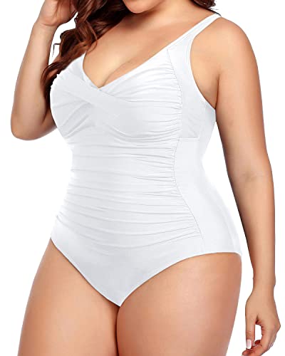 Retro One Piece Swimsuits Soft Wide Straps Plus Size Sexy Swimsuits For Women-White