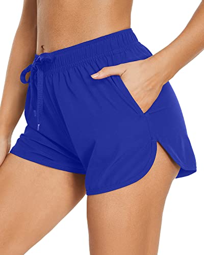 Elastic Waistband Boardshorts Swim Shorts For Women-Royal Blue