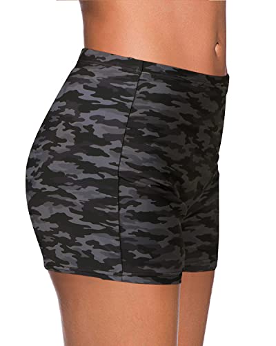 Women's Elastic Waist Tankini Board Shorts For Casual Wear-Camouflage