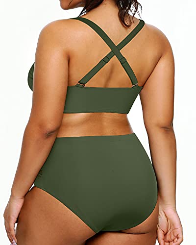 High Waisted Plus Size Bikini Swimsuits Two Piece Bathing Suits-Army Green