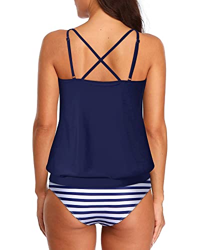 Stylish Athletic Swimwear Built-In Soft Bra And No Show Cleavage-Blue Stripe