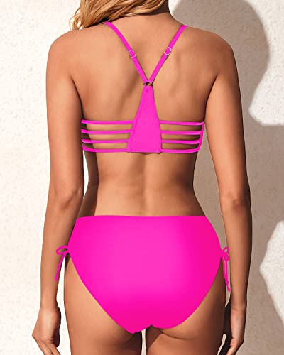 Racerback Strappy Swimsuit Bikini Set For Juniors And Teens-Neon Pink