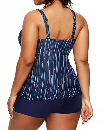 Women's Plus Size Tummy Control Tankini Swimsuit Shorts-Navy Blue