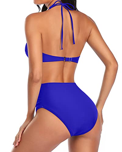 Tummy Control High Waisted Two-Piece Bathing Suit-Royal Blue