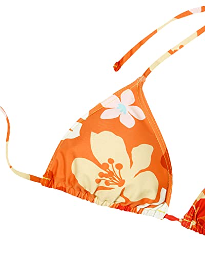 Tie Side Swim Bottom Mesh Beach Skirt Beach Wear Bikini Set-Orange Flowers