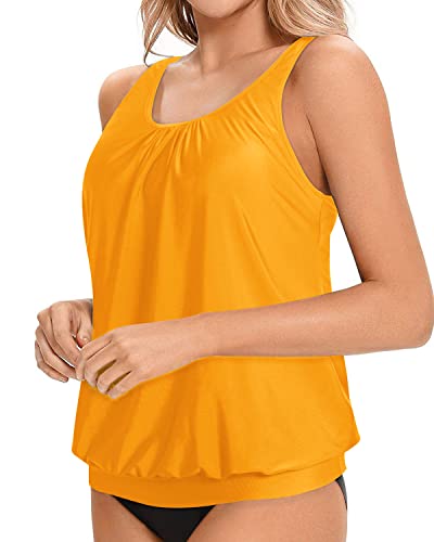 Women's Scoop Neck Tankini Top Adjustable Shoulder Straps-Yellow