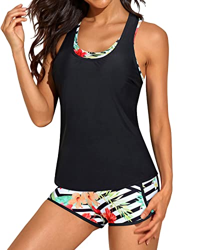 Flattering Open Back Tankinis Swimwear For Women Tank Tops Black Flora