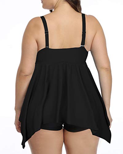 Women Tankini Tops Only Flowy Plus Size Swim Top For Curvy Women-Black