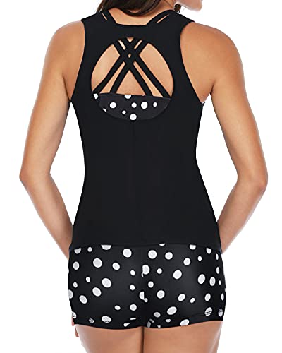 Flattering Teen Tankini Swimwear Boy Shorts-Black Dot