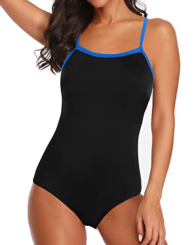 Cute Full Lining Athletic One Piece Swimsuits For Women-Black Blue