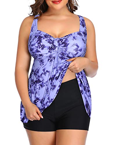 Push Up Padded Bra Swimwear Tankini Swimsuits Shorts-Blue Tie Dye