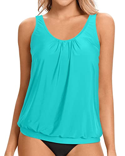 Women's Tank Tops Loose Fit Modest Blouson Swim Top-Aqua