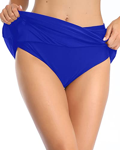 Mid-Thigh Length A-Line Swim Skirt Full Coverage For Ladies-Royal Blue