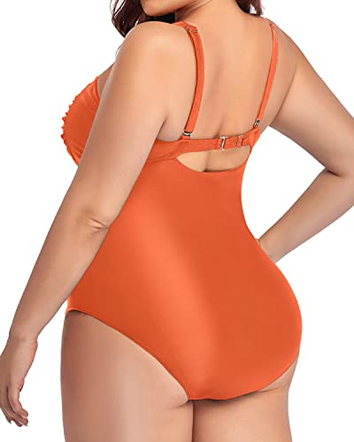 Sweetheart Neckline Twist Front Plus Size Swimsuits For Curvy Women-Orange