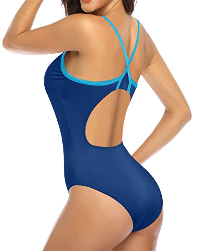 Women's Sporty One Piece Bathing Suits For Teen Girls-Vintage Blue