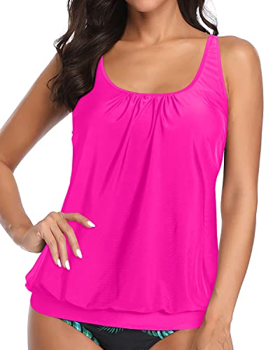 Soft Padded Tankini Swim Top Bra Support For Women-Neon Pink