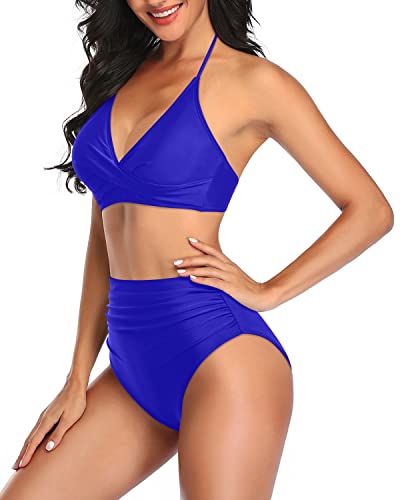 Tummy Control High Waisted Two-Piece Bathing Suit-Royal Blue