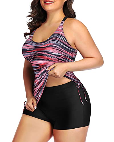 Plus Size Tankini Swimsuit Shorts For Women-Pink Stripe