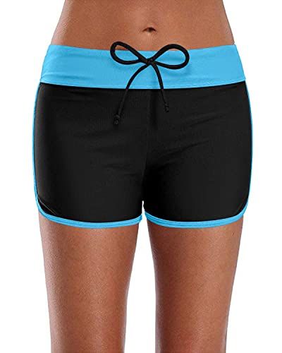 Mid Waist Tummy Control V Slit Swim Bottoms Swim Shorts-Black