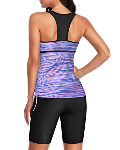 Athletic Bathing Suits Swim Capris Ladies Bathing Suits-Blue Purple Stripes