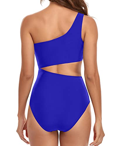 Women's One Shoulder Bathing Suit Monokini Cutout One Piece Swimsuits-Royal Blue