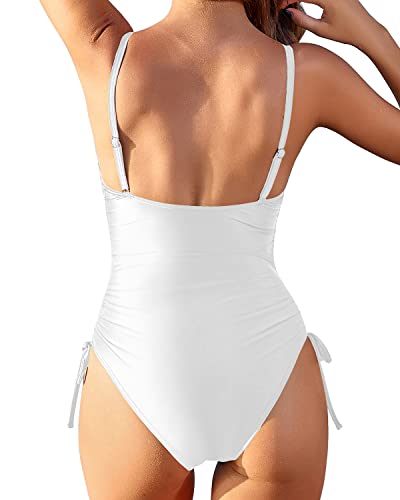 Sexy One Piece Swimsuits Tummy Control Bathing Suits Cute 1 Piece Swimwear-White