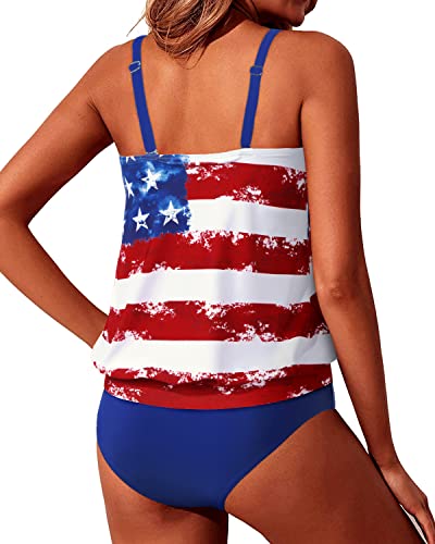 Women's Adjustable Shoulder Straps Tankini Swimsuits-American Flag