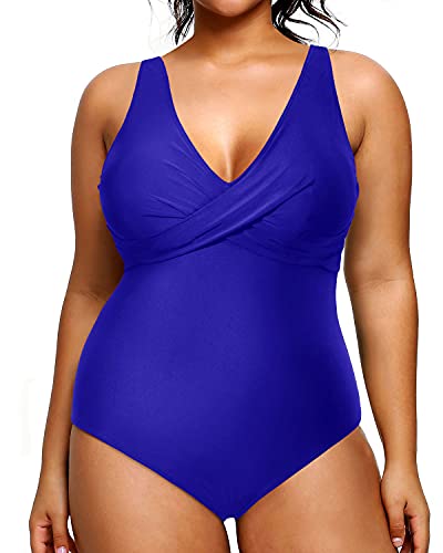 Removable Padding Plus Size Slimming Swimsuits For Women-Royal Blue