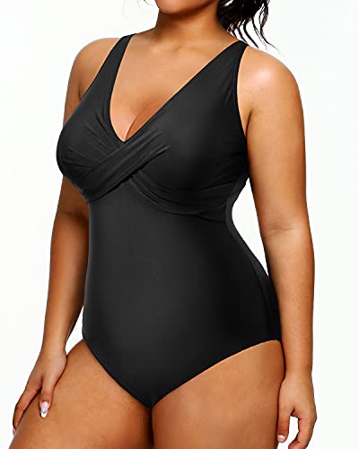 Plus Size Swimsuit One Piece Bathing Suits For Women Tummy Control Slimming Swimwear-Black