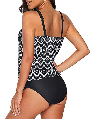 Loose Fit Tankini Top Blouson Tankini Swimsuits For Women-Black Tribal