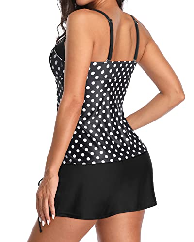 Adjustable Shoulder Straps Push Up Tankini For Women-Black Dot