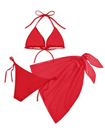 Flirty Tie-Side Swim Bottom String Bikini Set For Women-Red