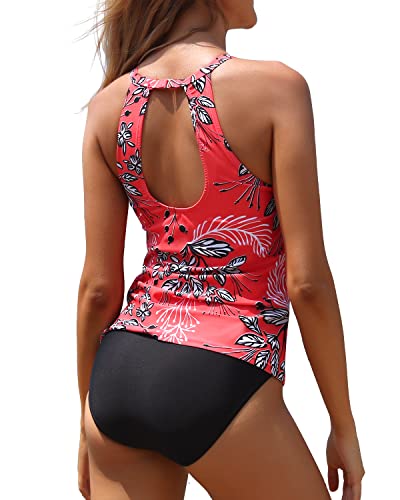 Holipick Two Piece Tankini Swimsuits for Women Tummy Control Bathing Suits  High Neck Halter Swim Tank Top with Shorts, Red, M price in UAE,   UAE