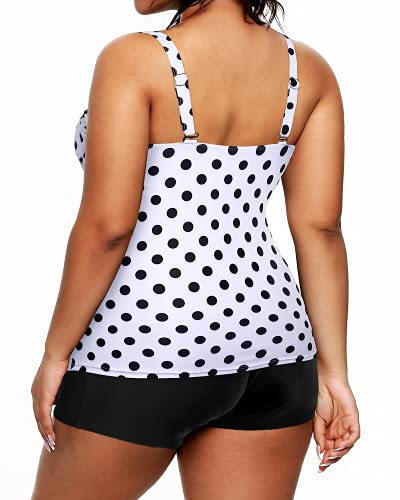 Two Piece Deep V Neck Plus Size Swimsuits Shorts Tummy Control Tankini-Black Dot