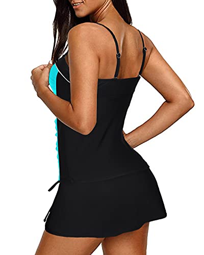 Push Up Tankini Swimsuits Skirt For Beach Getaways-Blue